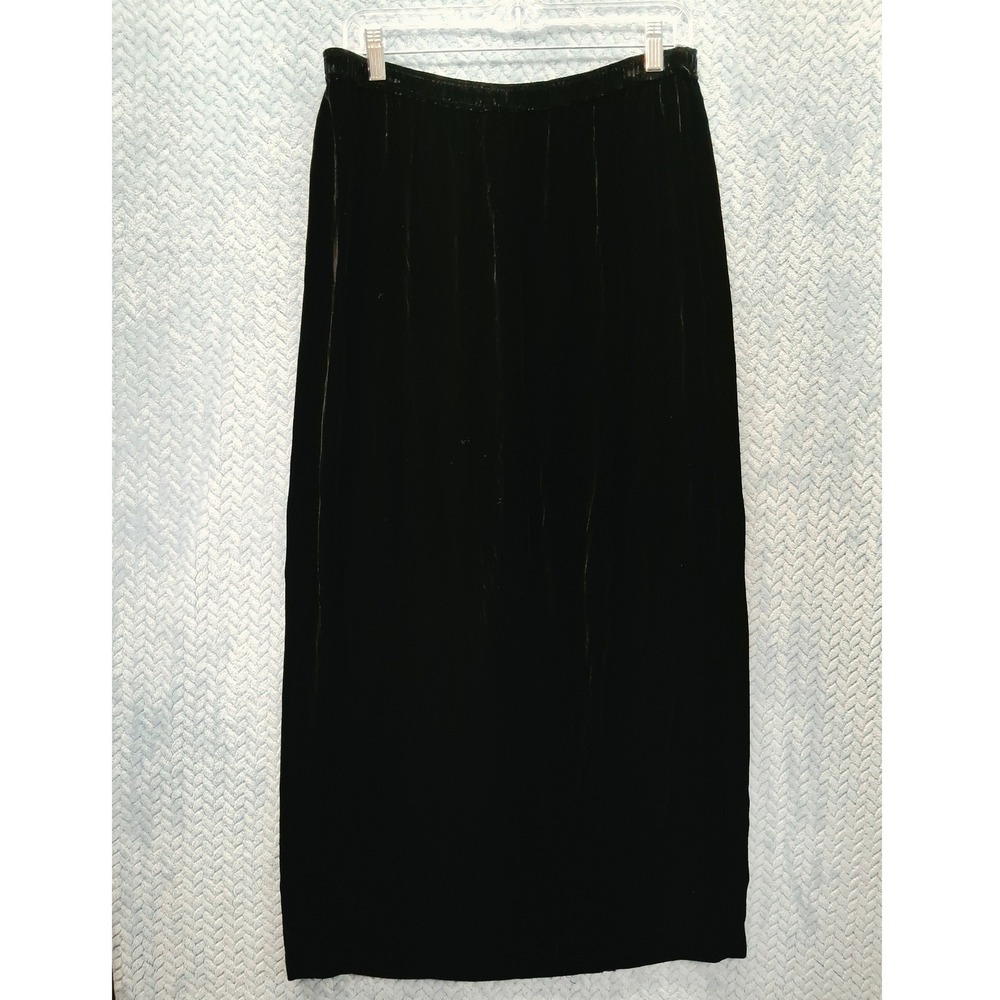 Finity Naturals Black Silk Blend Velvet Maxi Skirt Back Slit L Minimalist Boho